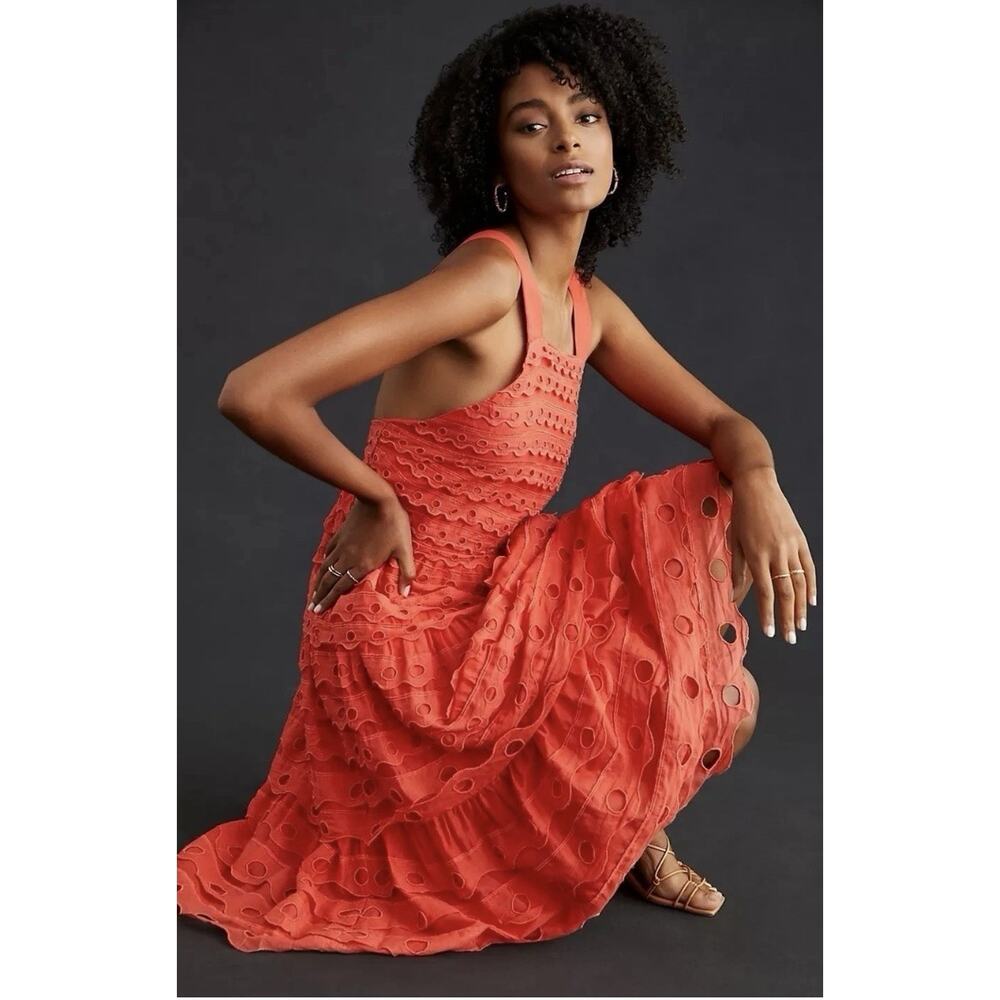 Anthropologie Maeve Eyelet Halter Midi Dress Size 6 - Picture 4 of 6